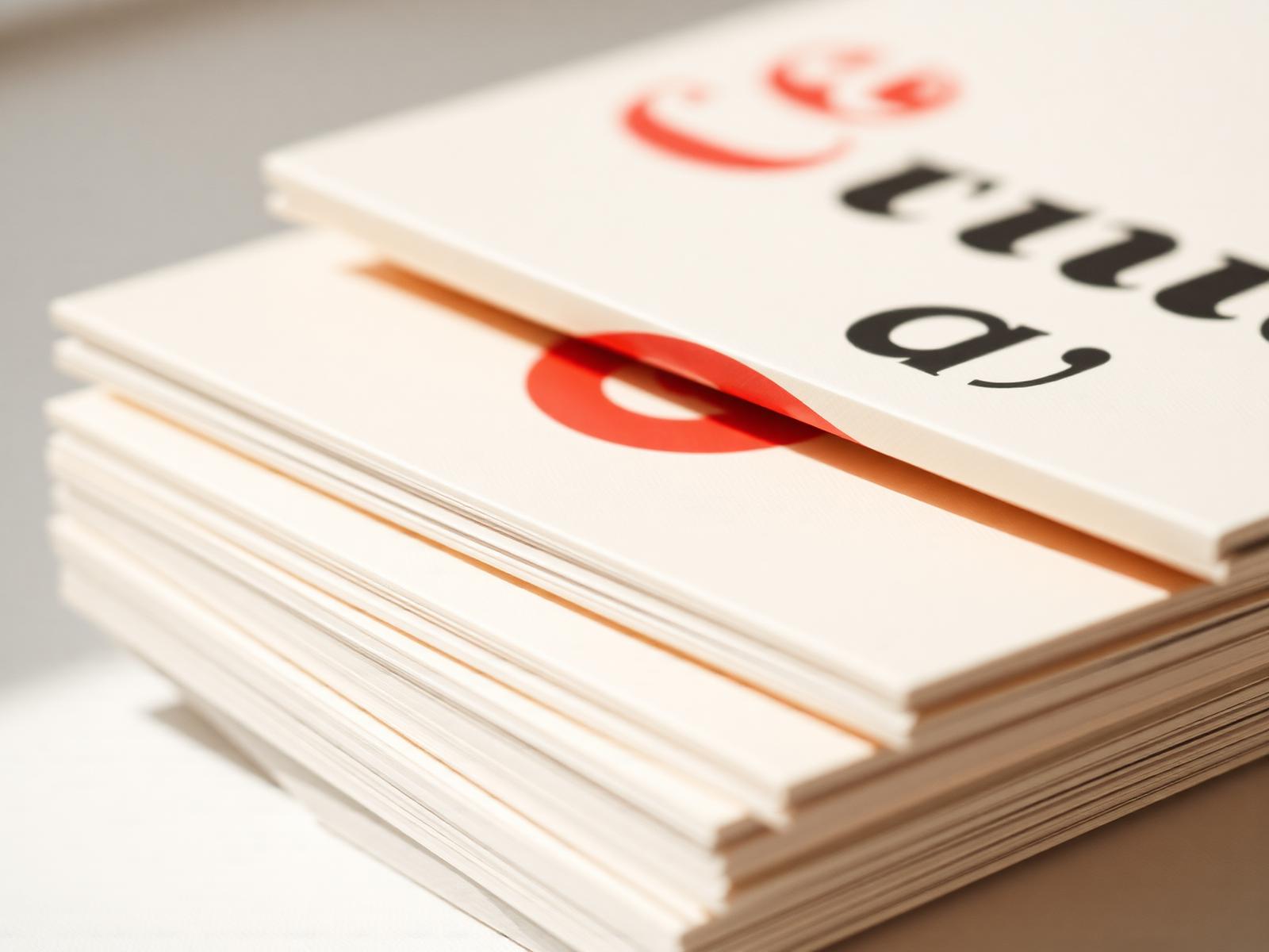 Detail of printed brand identity booklets on cream paper